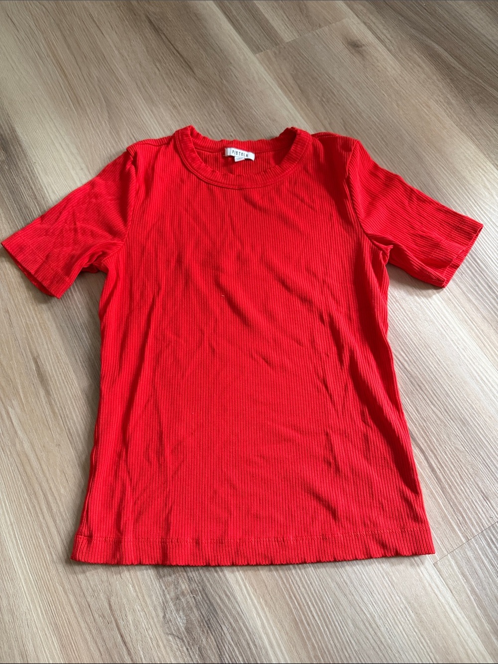 pistola Red Ribbed Crewneck Tee